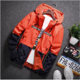 Bomber Hooded Jacket Casual Slim Patchwork Windbreaker