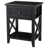 Storage End Bedside Drawer Nightstand w/ Bottom Shelf-Black