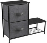 Sorbus 2-Drawer Nightstand with Shelf - Bedside Furniture & Accent End Table Chest for Home, Bedroom Accessories, Office, College Dorm, Steel Frame, Wood Top, Easy Pull Fabric Bins (Black)