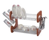 22" Chrome Plated Double Dish Rack with Cherry Wood Panels 22" Chrome Plated Double Dish Rack with Cherry Wood Panels