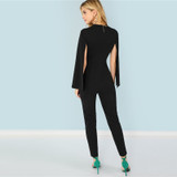 Black Plunging Cloak Sleeve Tapered Jumpsuit