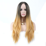 1Pc Women Gradient Color  Wave Wig Long Curly Human Hair Wigs
