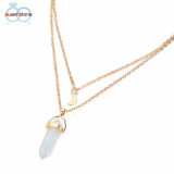Multilayer Irregular Crystal Opals Pendant Necklace Choker Chain