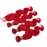 Pre-Colored Red Peruvian Human Hair Weave 3 Bundles With 4X4 Lace Closure Remy Hair Body Wave