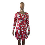 Long Sleeve Christmas Snowman Printing Christmas Party Dress