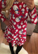 Long Sleeve Christmas Snowman Printing Christmas Party Dress