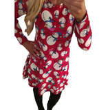 Long Sleeve Christmas Snowman Printing Christmas Party Dress