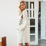 Embroidery flower knitted long cardigan female V neck casual pocket jumper 2018 Autumn winter women sweater cardigan