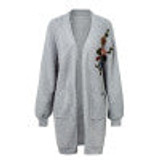 Embroidery flower knitted long cardigan female V neck casual pocket jumper 2018 Autumn winter women sweater cardigan