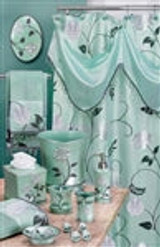 Avantie Aqua Shower Curtain with Valance - 3PC Towel Set