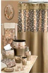 Mosaic Stone Bronze Shower Curtain - 5PC Bath Accessory Set