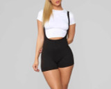 Sassy neon suspenders biker shorts jumpsuit