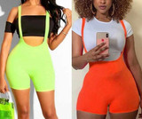 Sassy neon suspenders biker shorts jumpsuit