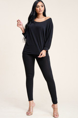 Solid French Terry Slouchy Top And Pants Two Piece Set