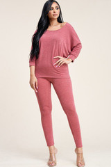 Solid French Terry Slouchy Top And Pants Two Piece Set