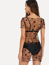 Sheer stars bikini swimsuit coverup dress