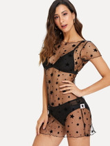 Sheer stars bikini swimsuit coverup dress
