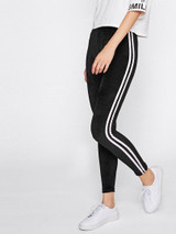 Side stripe velvet leggings