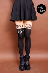 Kitty cat tattoo mock knee high stockings tights