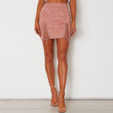 Lace up split mini skirt