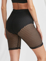 High waist fishnet mesh bike shorts