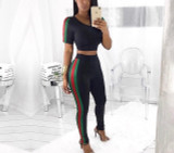 Luxury 2 piece side stripe crop top pants set