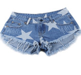 Star fringe distressed denim shorts