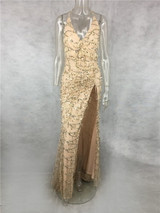 "Trophy" elegant sequined high split formal party dress