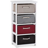 Wooden Storage End Nightstand with Weaving Baskets-4-Tier