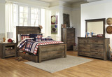 Cremona Brown Casual Bedroom Set: Full Panel Bed with Underbed Storage, Dresser, Mirror, 2 Nightstands, Chest