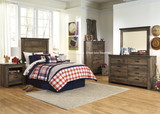 Cremona Brown Casual Bedroom Set with Twin Panel Headboard  Dresser, Mirror, 2 Nightstands