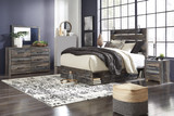 Ararat Rustic Wood Queen Storage Bed with Lights, Dresser, Mirror, 2 Nightstands Set