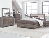 Anderson Neutral Grey Burnished Paint Finish Queen Storage Bed, Dresser, Mirror, 2 Nightstands, Chest.
