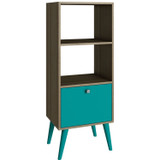 Modern Bookcase with Mid-Century Style Wood Legs in Oak Aqua Finish