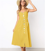 Sexy button pockets strap boho dress
