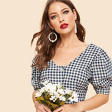 Vintage Black and White Double Button Down Gingham Midi Dress