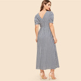 Vintage Black and White Double Button Down Gingham Midi Dress