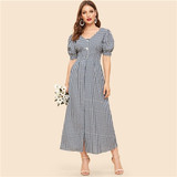 Vintage Black and White Double Button Down Gingham Midi Dress