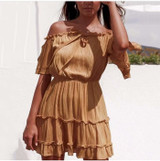 Sexy Off Shoulder Flare Sleeve Backless Mini Yellow Beach A Line Dress