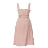 Elegant stripe summer Spaghetti strap sash belt midi dress
