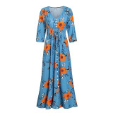 Boho long button split  floral print dresses