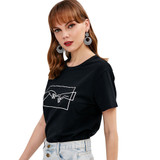 Hand Print Graphic Tee Cotton Crew Neck Girls Short Sleeve T-shirts