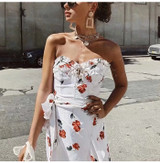 Boho Strapless Floral Print Midi Dress