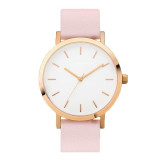 Minimalist Style Leather Band Stainless Steel Analog Quartz Wristwatch