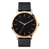 Minimalist Style Leather Band Stainless Steel Analog Quartz Wristwatch