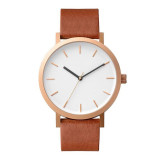 Minimalist Style Leather Band Stainless Steel Analog Quartz Wristwatch