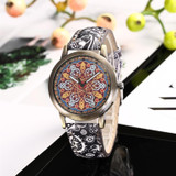 Bohemian Style Watch Leather Band Stainless Steel Analog Quartz Wristwatch
