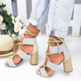 New Boho Sandals Women High Heel Peep Toe Lace Up Sandals
