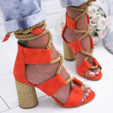 New Boho Sandals Women High Heel Peep Toe Lace Up Sandals