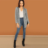 Grey Casual Hooded Pocket Patched  Cardigan